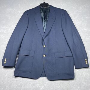 Palm Beach Blazer Mens Size 46 Solid Navy Blue Two Gold Buttons Wool Blend
